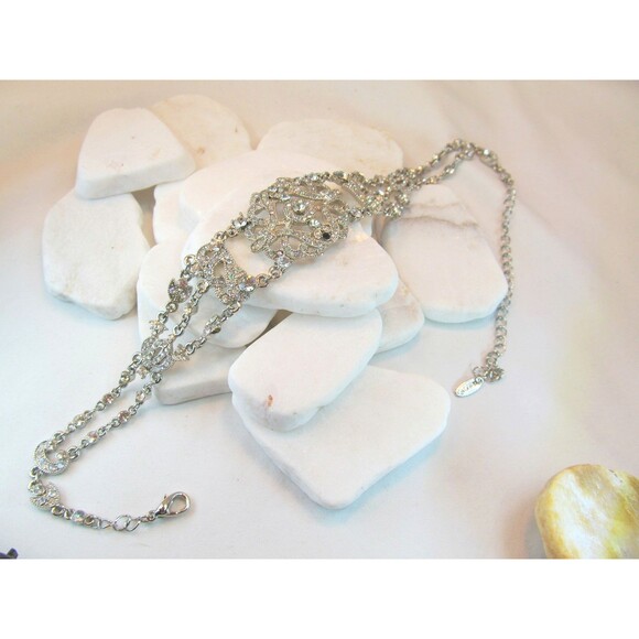 VTG Rhinestone Prong Set Choker Necklace Clear Adjustable VOLM - Picture 6 of 8